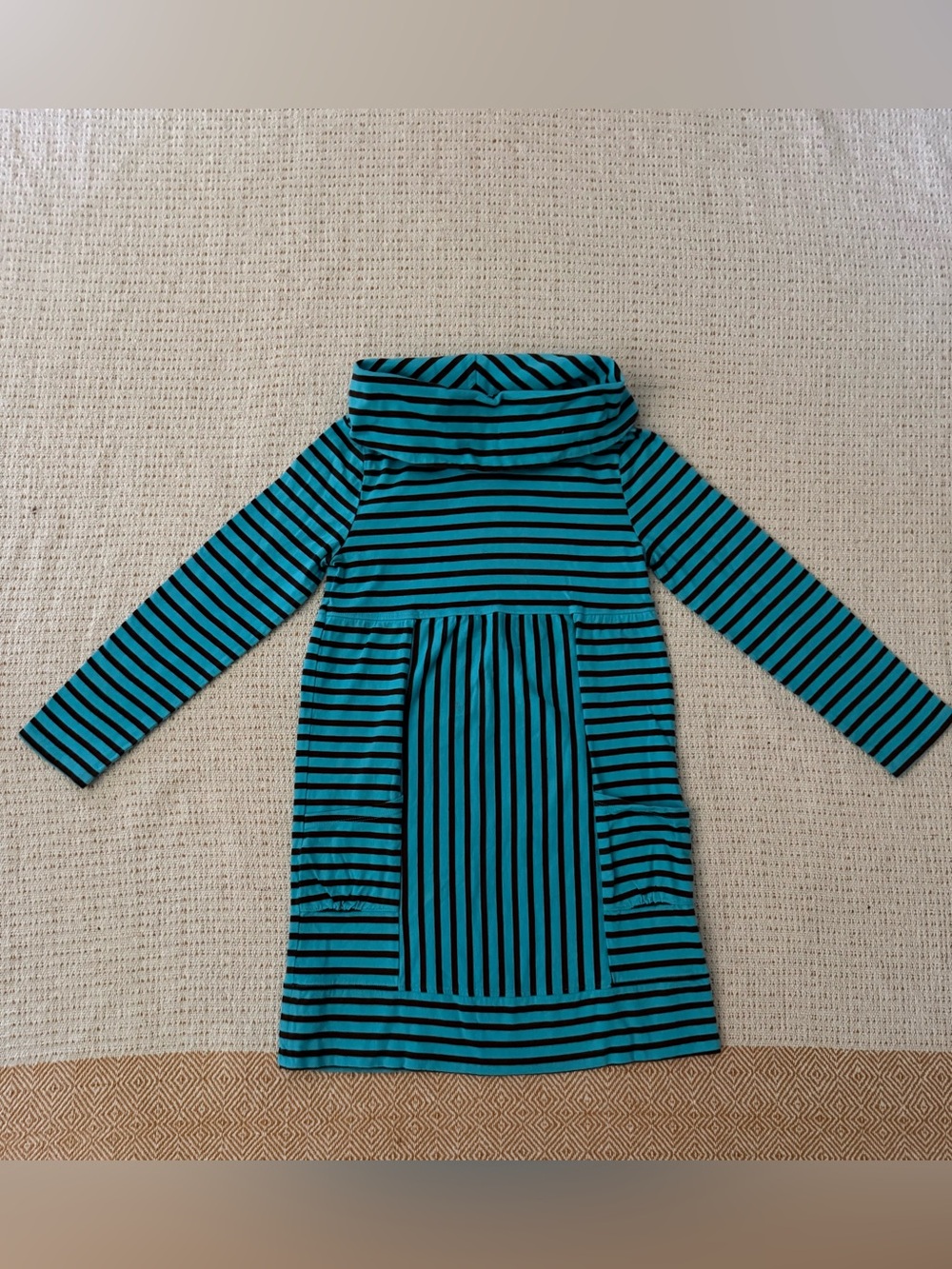 J. Khaki Teal and Black Striped Long-Sleeve Dress 100% Cotton